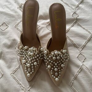 Lulu's Cream Pearl Embellished Women's Mules